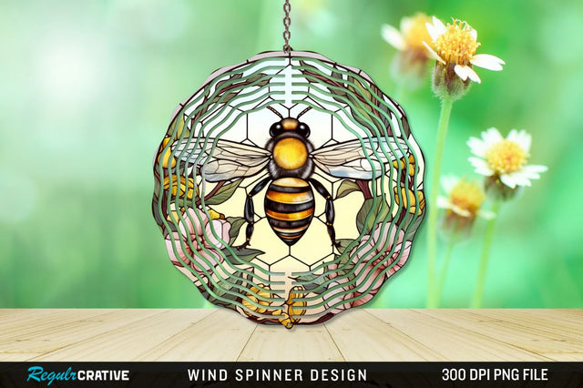 Stained Glass Bee PNG Wind Spinner Sublimation Regulrcrative 