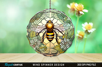 Stained Glass Bee PNG Wind Spinner Sublimation Regulrcrative 