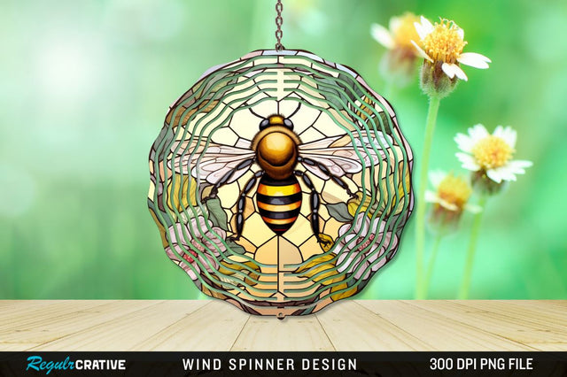 Stained Glass Bee PNG Wind Spinner Sublimation Regulrcrative 