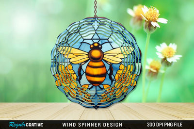 Stained Glass Bee PNG Wind Spinner Sublimation Regulrcrative 