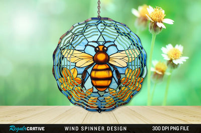 Stained Glass Bee PNG Wind Spinner Sublimation Regulrcrative 