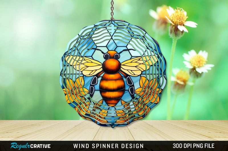 Stained Glass Bee PNG Wind Spinner Sublimation Regulrcrative 