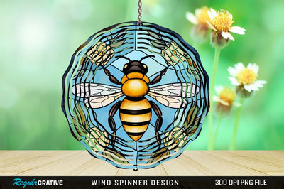 Stained Glass Bee PNG Wind Spinner Sublimation Regulrcrative 
