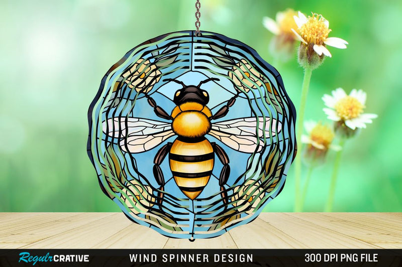 Stained Glass Bee PNG Wind Spinner Sublimation Regulrcrative 