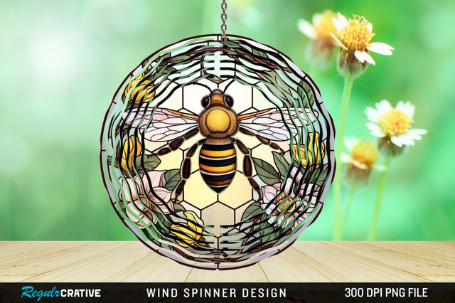 Stained Glass Bee PNG Wind Spinner Sublimation Regulrcrative 