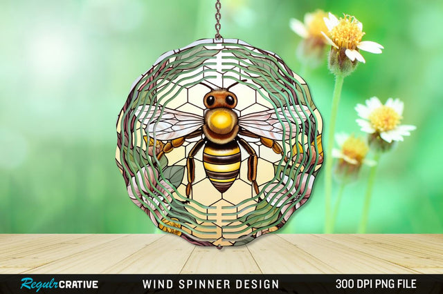 Stained Glass Bee PNG Wind Spinner Sublimation Regulrcrative 