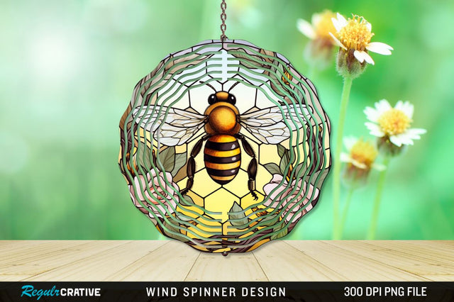 Stained Glass Bee PNG Wind Spinner Sublimation Regulrcrative 