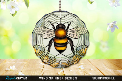 Stained Glass Bee PNG Wind Spinner Sublimation Regulrcrative 