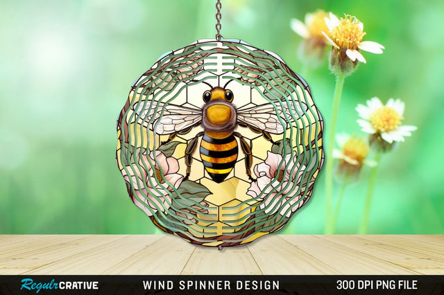 Stained Glass Bee PNG Wind Spinner Sublimation Regulrcrative 