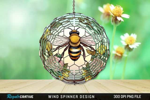 Stained Glass Bee PNG Wind Spinner Sublimation Regulrcrative 