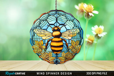 Stained Glass Bee PNG Wind Spinner Sublimation Regulrcrative 
