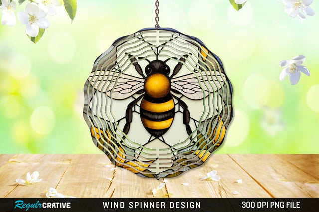 Stained Glass Bee PNG Wind Spinner Sublimation Regulrcrative 