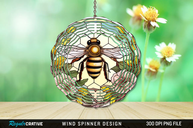 Stained Glass Bee PNG Wind Spinner Sublimation Regulrcrative 