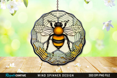 Stained Glass Bee PNG Wind Spinner Sublimation Regulrcrative 