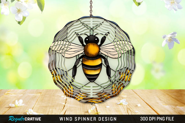 Stained Glass Bee PNG Wind Spinner Sublimation Regulrcrative 