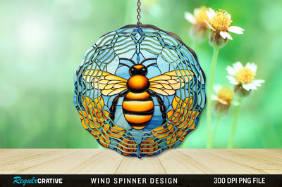 Stained Glass Bee PNG Wind Spinner Sublimation Regulrcrative 
