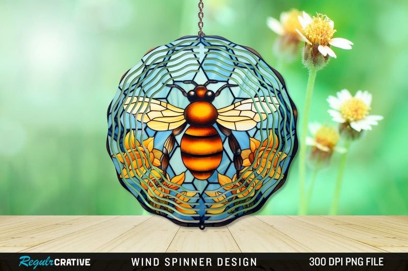 Stained Glass Bee PNG Wind Spinner Sublimation Regulrcrative 