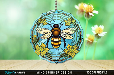 Stained Glass Bee PNG Wind Spinner Sublimation Regulrcrative 