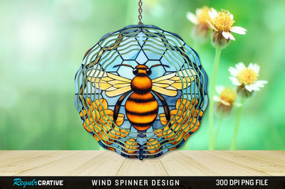 Stained Glass Bee PNG Wind Spinner Sublimation Regulrcrative 