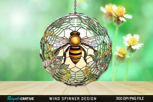 Stained Glass Bee PNG Wind Spinner Sublimation Regulrcrative 