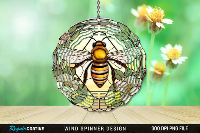 Stained Glass Bee PNG Wind Spinner Sublimation Regulrcrative 