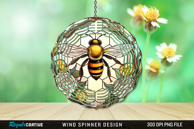 Stained Glass Bee PNG Wind Spinner Sublimation Regulrcrative 