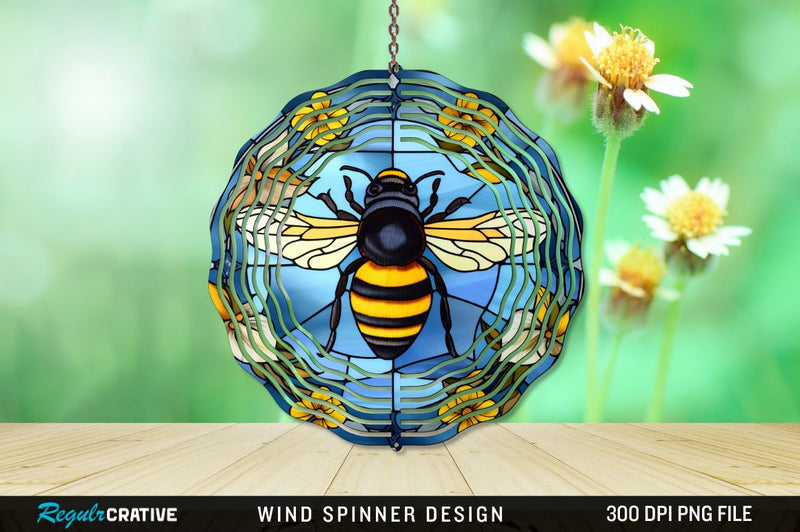 Stained Glass Bee PNG Wind Spinner Sublimation Regulrcrative 