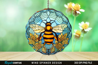 Stained Glass Bee PNG Wind Spinner Sublimation Regulrcrative 