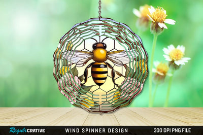 Stained Glass Bee PNG Wind Spinner Sublimation Regulrcrative 