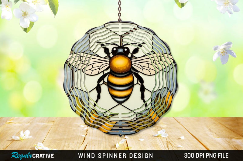 Stained Glass Bee PNG Wind Spinner Sublimation Regulrcrative 