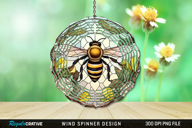 Stained Glass Bee PNG Wind Spinner Sublimation Regulrcrative 