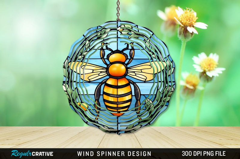 Stained Glass Bee PNG Wind Spinner Sublimation Regulrcrative 