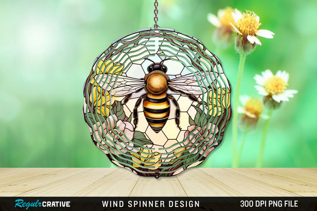 Stained Glass Bee PNG Wind Spinner Sublimation Regulrcrative 