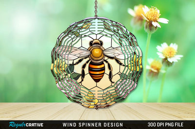 Stained Glass Bee PNG Wind Spinner Sublimation Regulrcrative 