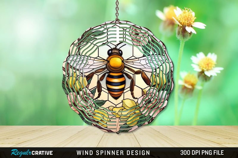 Stained Glass Bee PNG Wind Spinner Sublimation Regulrcrative 