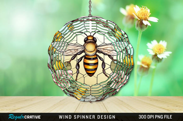 Stained Glass Bee PNG Wind Spinner Sublimation Regulrcrative 