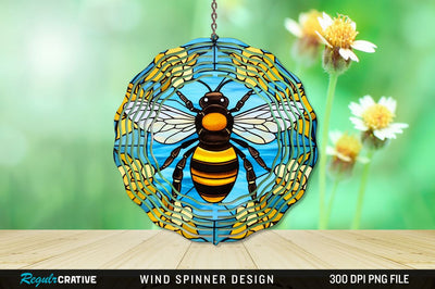 Stained Glass Bee PNG Wind Spinner Sublimation Regulrcrative 