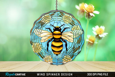 Stained Glass Bee PNG Wind Spinner Sublimation Regulrcrative 