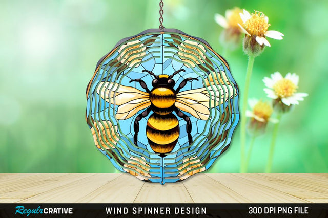 Stained Glass Bee PNG Wind Spinner Sublimation Regulrcrative 