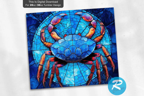 Stained Glass Blue Crab 20 oz / 30 oz Tumbler PNG Sublimation Regulrcrative 