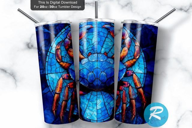 Stained Glass Blue Crab 20 oz / 30 oz Tumbler PNG Sublimation Regulrcrative 