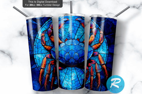 Stained Glass Blue Crab 20 oz / 30 oz Tumbler PNG Sublimation Regulrcrative 