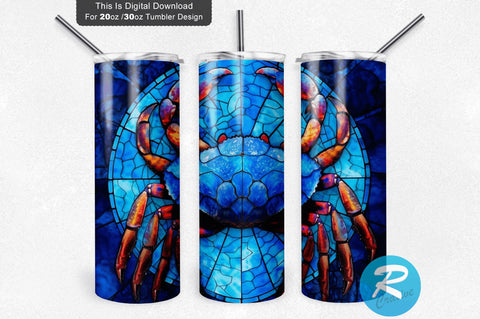 Stained Glass Blue Crab 20 oz / 30 oz Tumbler PNG Sublimation Regulrcrative 