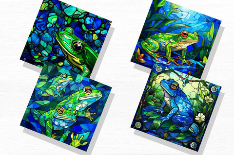 Stained Glass Blue Green Frogs Clipart Bundle Sublimation Regulrcrative 