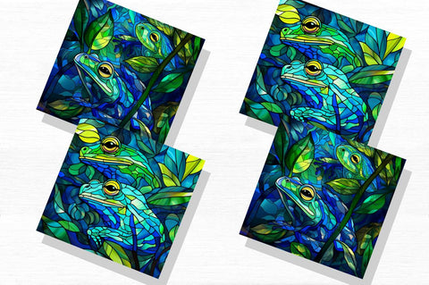 Stained Glass Blue Green Frogs Clipart Bundle Sublimation Regulrcrative 