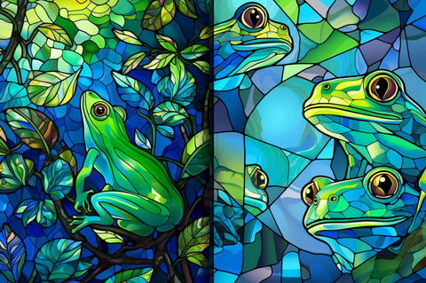 Stained Glass Blue Green Frogs Clipart Bundle Sublimation Regulrcrative 