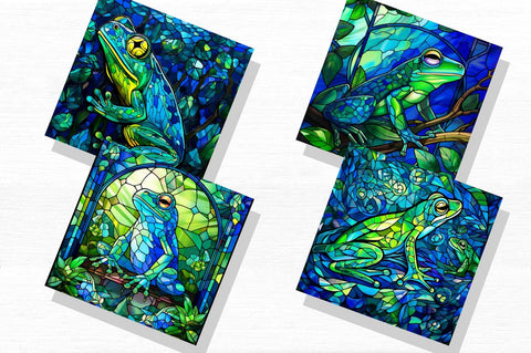 Stained Glass Blue Green Frogs Clipart Bundle Sublimation Regulrcrative 