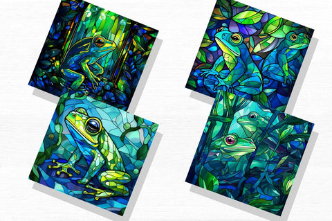 Stained Glass Blue Green Frogs Clipart Bundle Sublimation Regulrcrative 