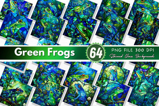 Stained Glass Blue Green Frogs Clipart Bundle Sublimation Regulrcrative 