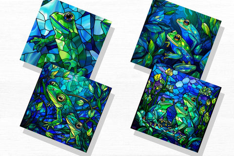 Stained Glass Blue Green Frogs Clipart Bundle Sublimation Regulrcrative 